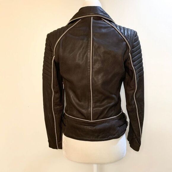 AllSaints Bixer Piped Biker Jacket Lamb Leather US 2 EU 34 UK 6 Women’s XS - Picture 6 of 10